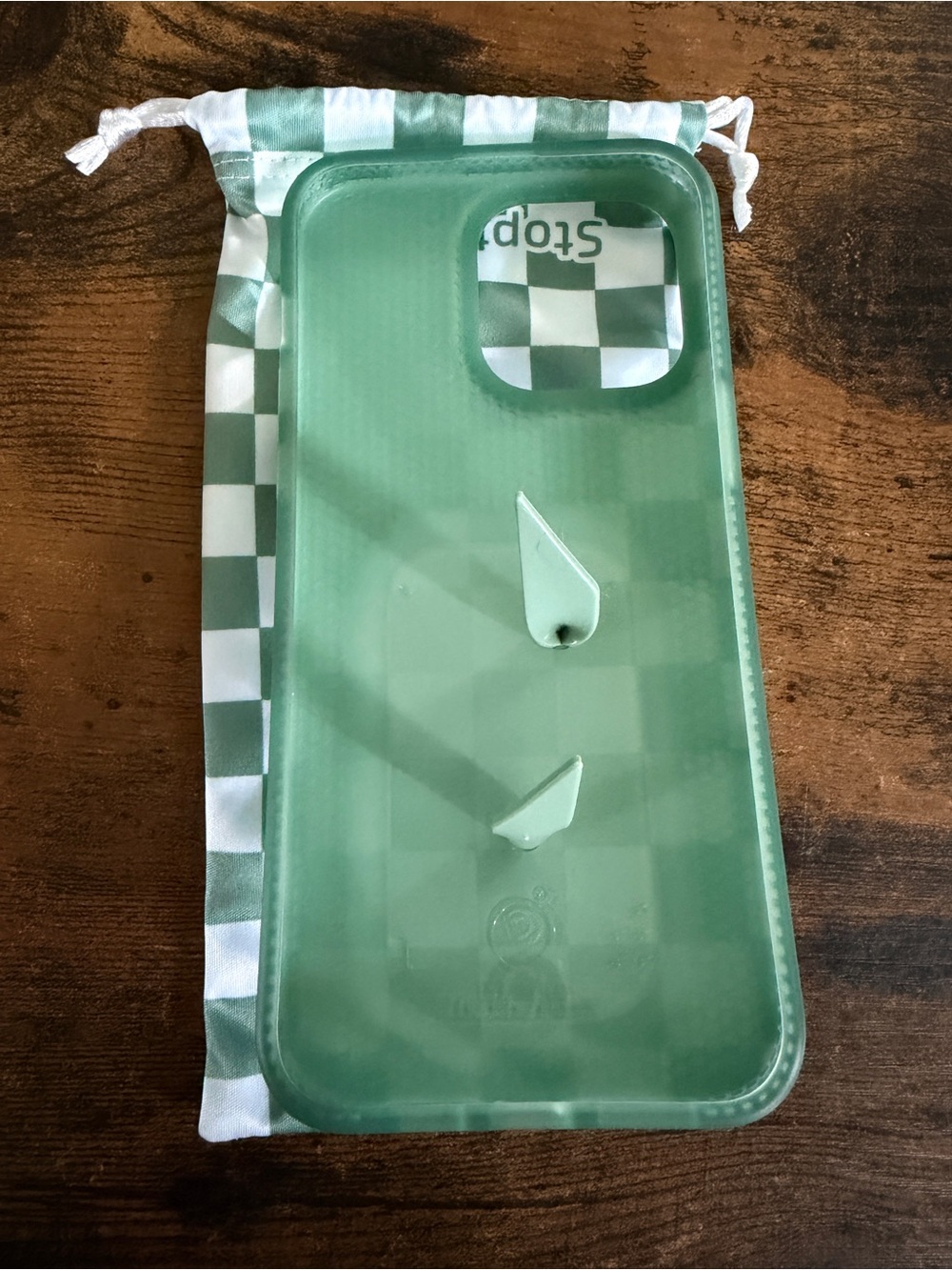 iPhone 15 pro Max Loopy Case Green and White Checkered Phone Case with Grip - Picture 2 of 2